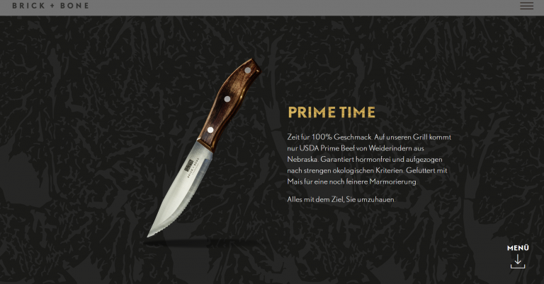 Brick + Bone Website Header mit Messer